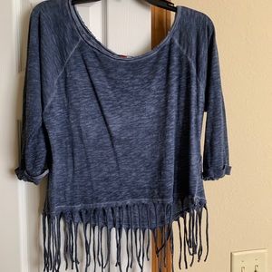 dark blue fringe top